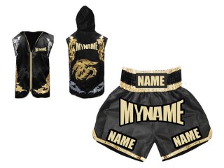 Boxing set - Custom Boxing Hoodie and Boxing Shorts : Black